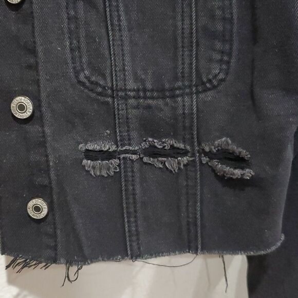 Cropped Distressed & Studded Black Jean Jacket Size XS Oversized - Picture 5 of 16